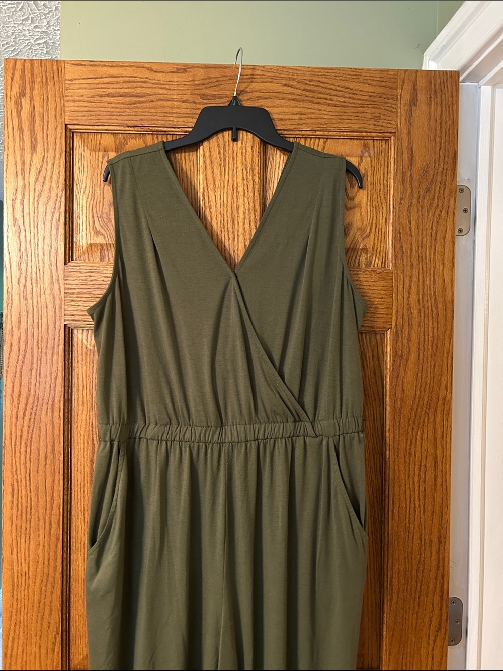 Time and Tru Olive Green Sleeveless Wrap Wide Leg Jumpsuit